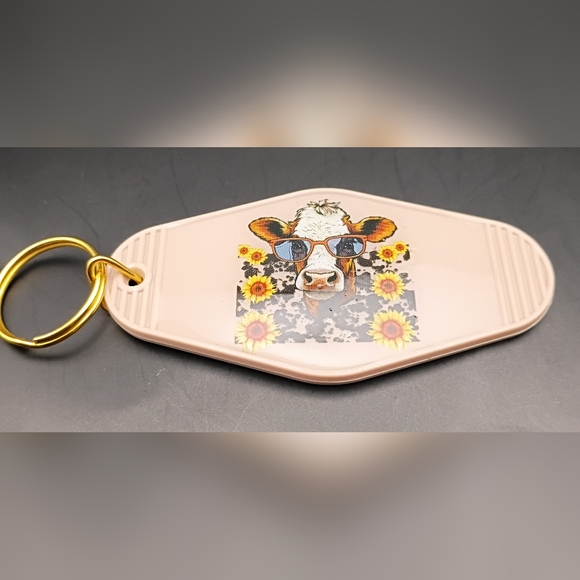 Handmade Accessories - Stylish Cream Keychain with Cow Design